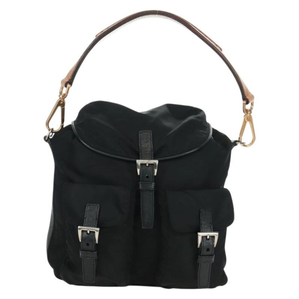 Prada Double Pocket Drawstring Tessuto Black Nylon Shoulder Bag Bag